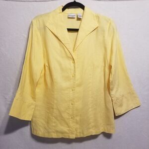 Kim Rogers M Top Jacket 100% Linen Yellow Summer Preppy Coastal Cruise  Tropical